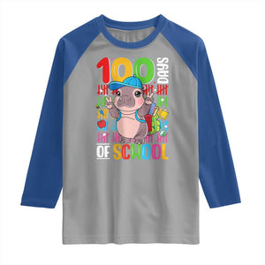 Funny 100th Day Of School Moo Deng Raglan Shirt Cute Baby Hippo Colorful 100 Days TS09 Sport Gray Royal Print Your Wear
