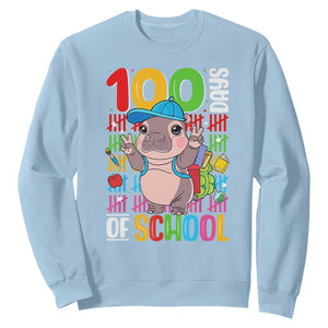 Funny 100th Day Of School Moo Deng Sweatshirt Cute Baby Hippo Colorful 100 Days TS09 Light Blue Print Your Wear