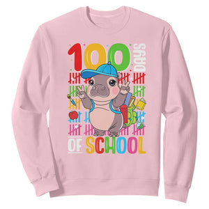 Funny 100th Day Of School Moo Deng Sweatshirt Cute Baby Hippo Colorful 100 Days TS09 Light Pink Print Your Wear