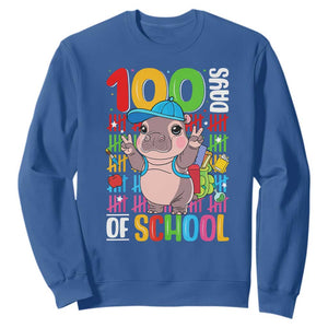 Funny 100th Day Of School Moo Deng Sweatshirt Cute Baby Hippo Colorful 100 Days TS09 Royal Blue Print Your Wear