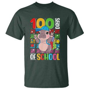 Funny 100th Day Of School Moo Deng T Shirt Cute Baby Hippo Colorful 100 Days TS09 Dark Forest Green Print Your Wear