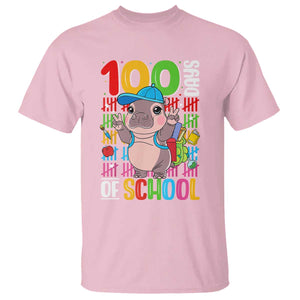 Funny 100th Day Of School Moo Deng T Shirt Cute Baby Hippo Colorful 100 Days TS09 Light Pink Print Your Wear