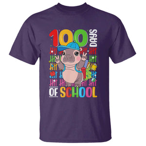 Funny 100th Day Of School Moo Deng T Shirt Cute Baby Hippo Colorful 100 Days TS09 Purple Print Your Wear