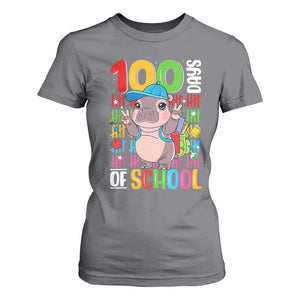 Funny 100th Day Of School Moo Deng T Shirt For Women Cute Baby Hippo Colorful 100 Days TS09 Charcoal Print Your Wear
