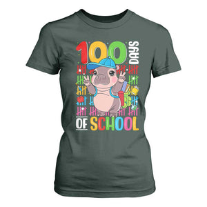 Funny 100th Day Of School Moo Deng T Shirt For Women Cute Baby Hippo Colorful 100 Days TS09 Dark Forest Green Print Your Wear