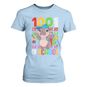 Funny 100th Day Of School Moo Deng T Shirt For Women Cute Baby Hippo Colorful 100 Days TS09 Light Blue Print Your Wear