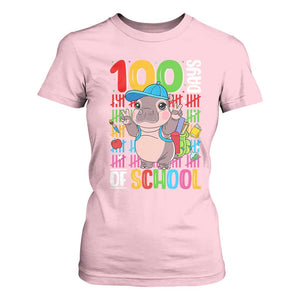 Funny 100th Day Of School Moo Deng T Shirt For Women Cute Baby Hippo Colorful 100 Days TS09 Light Pink Print Your Wear