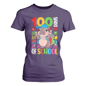 Funny 100th Day Of School Moo Deng T Shirt For Women Cute Baby Hippo Colorful 100 Days TS09 Purple Print Your Wear