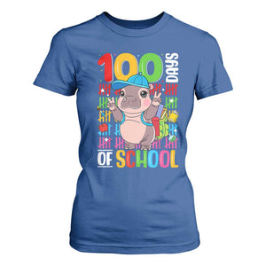 Funny 100th Day Of School Moo Deng T Shirt For Women Cute Baby Hippo Colorful 100 Days TS09 Royal Blue Print Your Wear