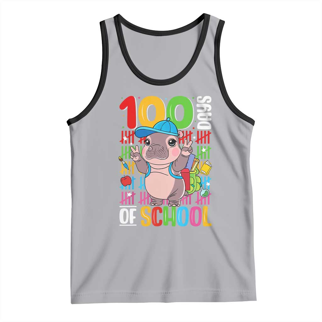 Funny 100th Day Of School Moo Deng Tank Top Cute Baby Hippo Colorful 100 Days TS09 Athletic Heather Black Print Your Wear