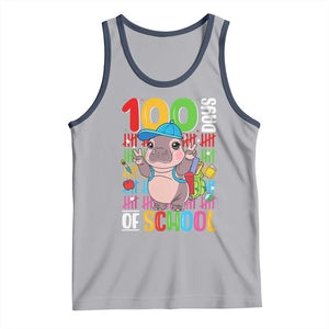 Funny 100th Day Of School Moo Deng Tank Top Cute Baby Hippo Colorful 100 Days TS09 Athletic Heather Navy Print Your Wear