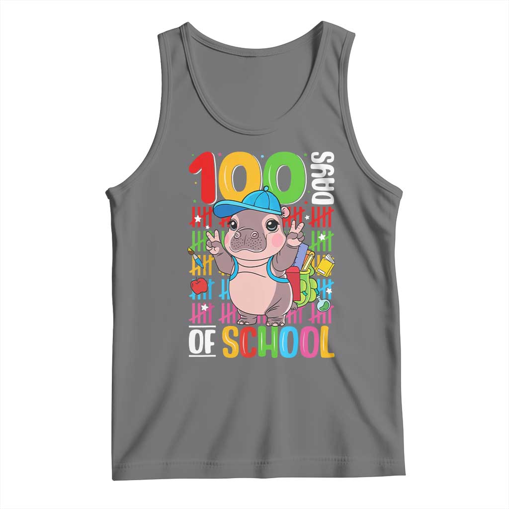 Funny 100th Day Of School Moo Deng Tank Top Cute Baby Hippo Colorful 100 Days TS09 Black Heather Print Your Wear