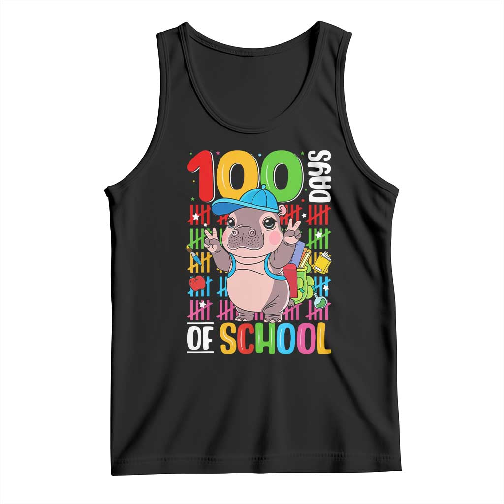 Funny 100th Day Of School Moo Deng Tank Top Cute Baby Hippo Colorful 100 Days TS09 Black Print Your Wear
