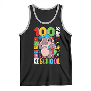 Funny 100th Day Of School Moo Deng Tank Top Cute Baby Hippo Colorful 100 Days TS09 Black Athletic Heather Print Your Wear