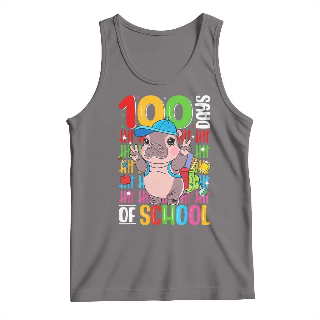 Funny 100th Day Of School Moo Deng Tank Top Cute Baby Hippo Colorful 100 Days TS09 Deep Heather Print Your Wear