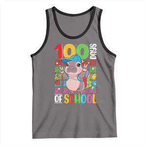 Funny 100th Day Of School Moo Deng Tank Top Cute Baby Hippo Colorful 100 Days TS09 Deep Heather Black Print Your Wear