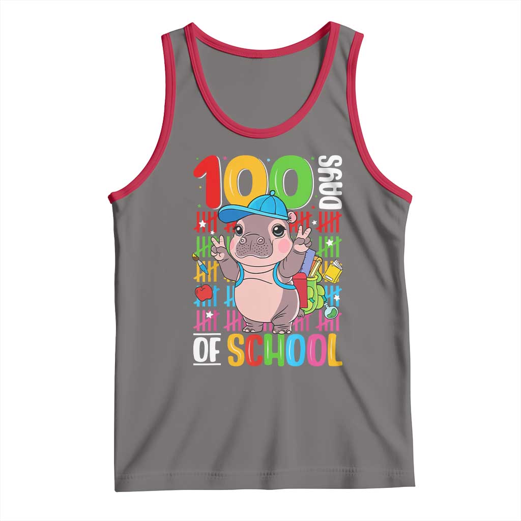 Funny 100th Day Of School Moo Deng Tank Top Cute Baby Hippo Colorful 100 Days TS09 Deep Heather Red Print Your Wear