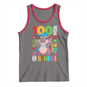 Funny 100th Day Of School Moo Deng Tank Top Cute Baby Hippo Colorful 100 Days TS09 Deep Heather Red Print Your Wear