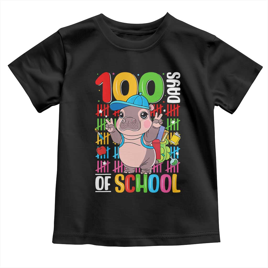 Funny 100th Day Of School Moo Deng Toddler T Shirt Cute Baby Hippo Colorful 100 Days TS09 Black Print Your Wear