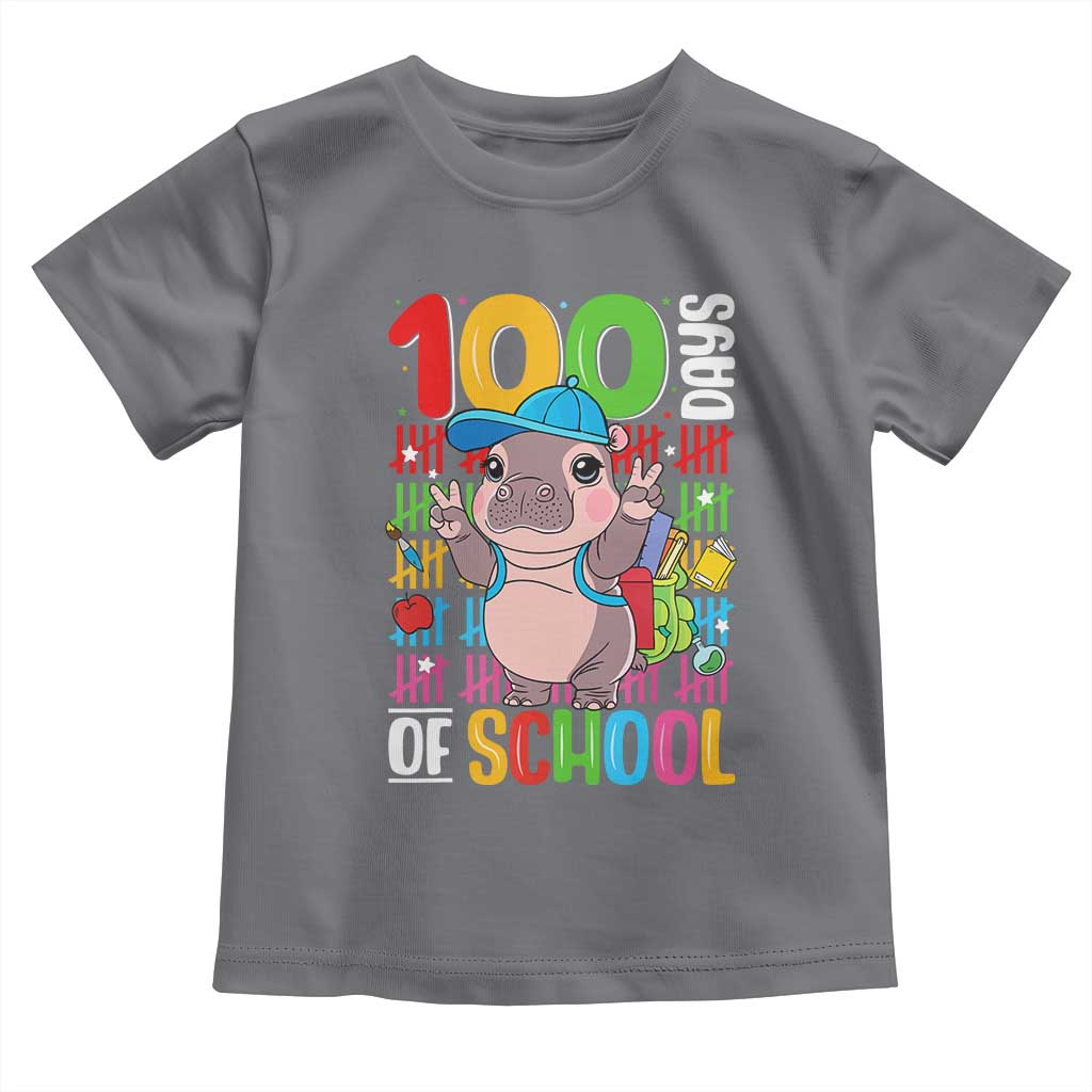 Funny 100th Day Of School Moo Deng Toddler T Shirt Cute Baby Hippo Colorful 100 Days TS09 Charcoal Print Your Wear