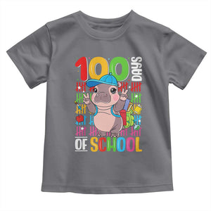 Funny 100th Day Of School Moo Deng Toddler T Shirt Cute Baby Hippo Colorful 100 Days TS09 Charcoal Print Your Wear