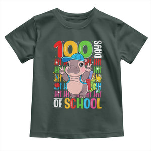 Funny 100th Day Of School Moo Deng Toddler T Shirt Cute Baby Hippo Colorful 100 Days TS09 Dark Forest Green Print Your Wear