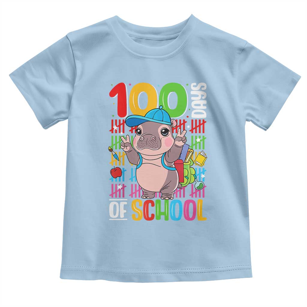 Funny 100th Day Of School Moo Deng Toddler T Shirt Cute Baby Hippo Colorful 100 Days TS09 Light Blue Print Your Wear