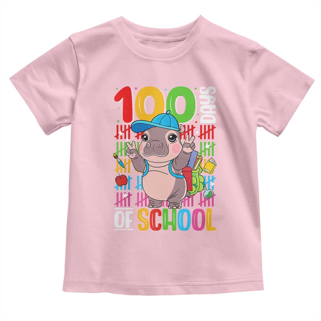 Funny 100th Day Of School Moo Deng Toddler T Shirt Cute Baby Hippo Colorful 100 Days TS09 Light Pink Print Your Wear