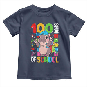 Funny 100th Day Of School Moo Deng Toddler T Shirt Cute Baby Hippo Colorful 100 Days TS09 Navy Print Your Wear