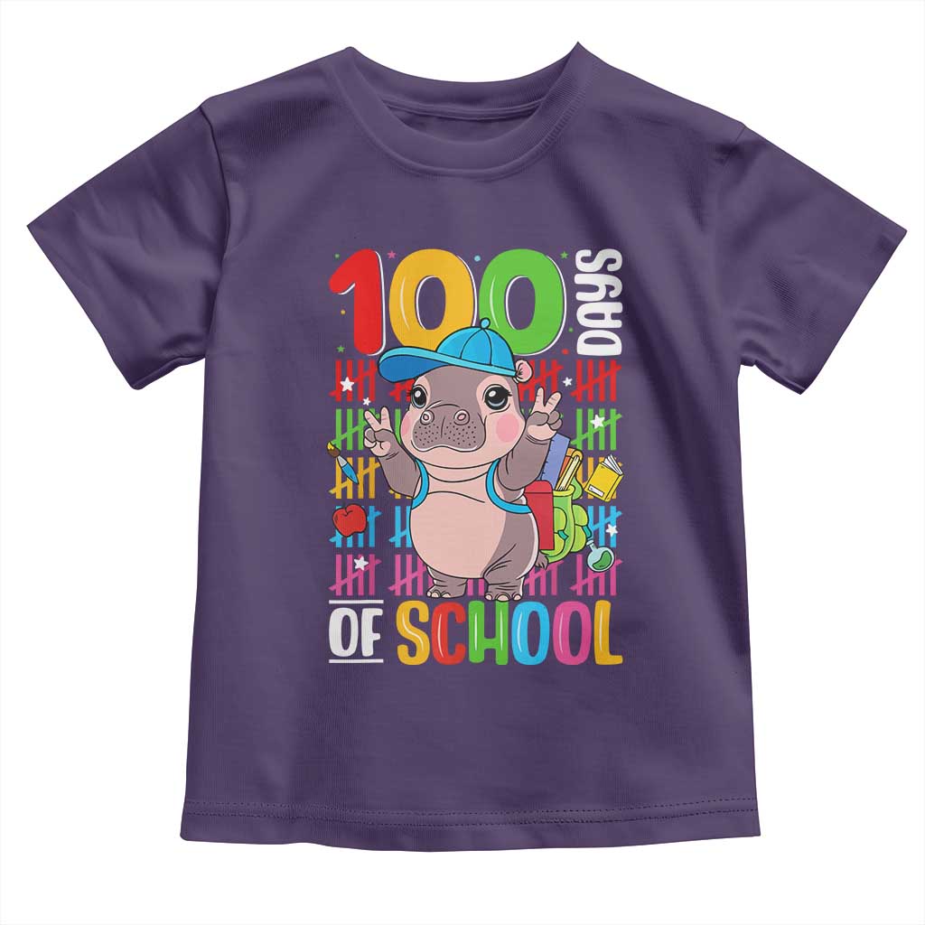 Funny 100th Day Of School Moo Deng Toddler T Shirt Cute Baby Hippo Colorful 100 Days TS09 Purple Print Your Wear