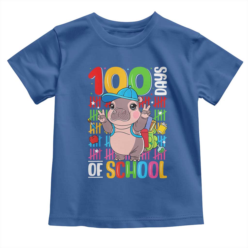Funny 100th Day Of School Moo Deng Toddler T Shirt Cute Baby Hippo Colorful 100 Days TS09 Royal Blue Print Your Wear