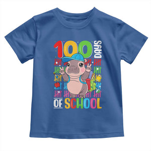 Funny 100th Day Of School Moo Deng Toddler T Shirt Cute Baby Hippo Colorful 100 Days TS09 Royal Blue Print Your Wear