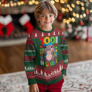 Funny 100th Day Of School Moo Deng Ugly Christmas Sweater Cute Baby Hippo Colorful 100 Days TS09 Christmas Print Your Wear