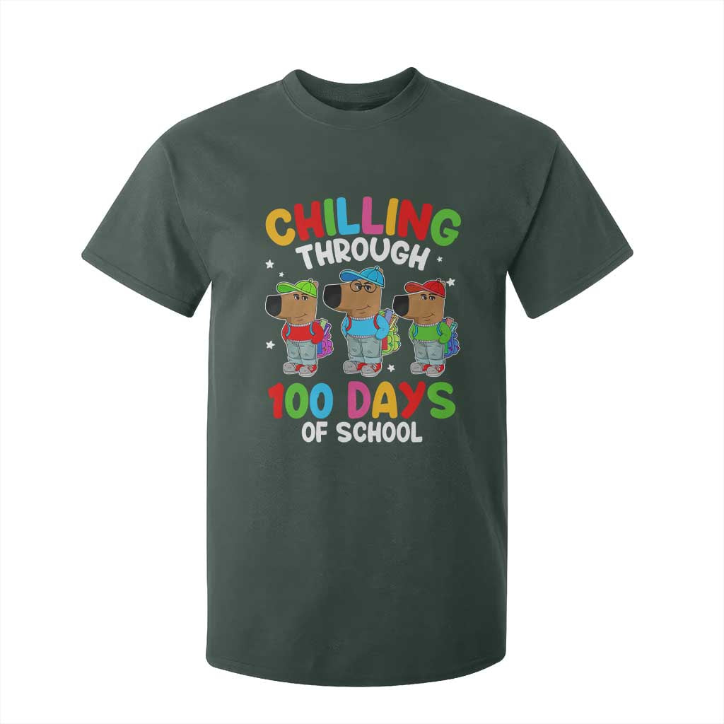 Funny Chilling Through 100 Days Of school T Shirt For Kid TS09 Dark Forest Green Print Your Wear