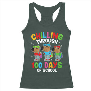 Funny Chilling Through 100 Days Of school Racerback Tank Top TS09 Dark Forest Green Print Your Wear