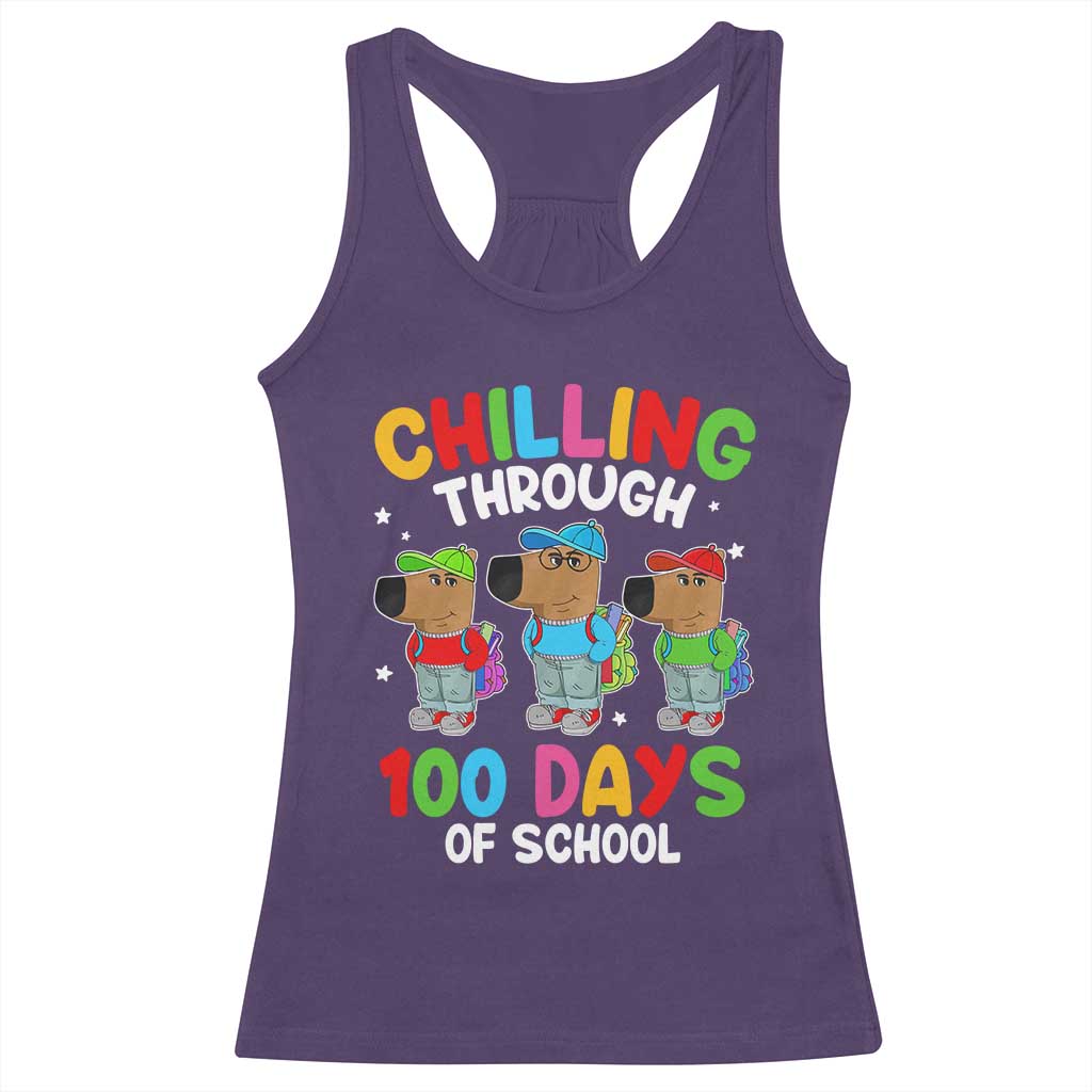 Funny Chilling Through 100 Days Of school Racerback Tank Top TS09 Purple Print Your Wear