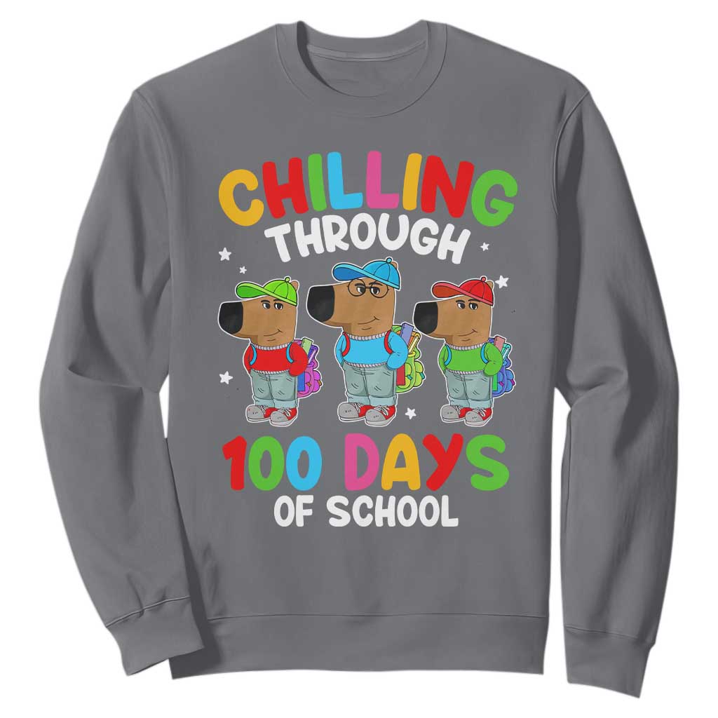 Funny Chilling Through 100 Days Of school Sweatshirt TS09 Charcoal Print Your Wear