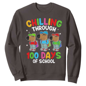 Funny Chilling Through 100 Days Of school Sweatshirt TS09 Dark Chocolate Print Your Wear