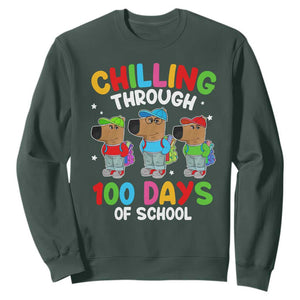 Funny Chilling Through 100 Days Of school Sweatshirt TS09 Dark Forest Green Print Your Wear