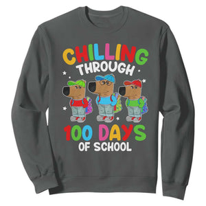 Funny Chilling Through 100 Days Of school Sweatshirt TS09 Dark Heather Print Your Wear