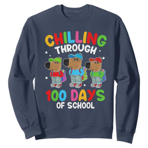 Funny Chilling Through 100 Days Of school Sweatshirt TS09 Navy Print Your Wear
