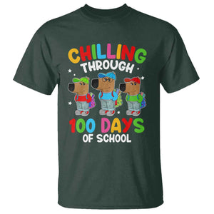 Funny Chilling Through 100 Days Of school T Shirt TS09 Dark Forest Green Print Your Wear
