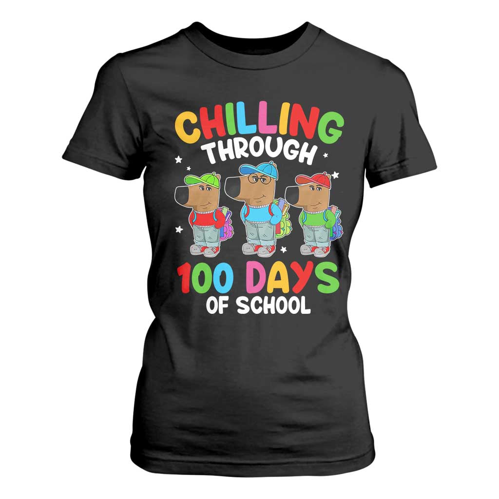 Funny Chilling Through 100 Days Of school T Shirt For Women TS09 Black Print Your Wear