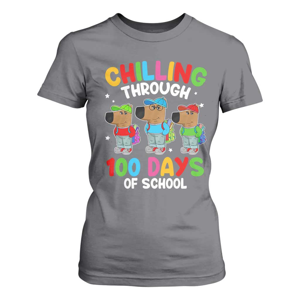 Funny Chilling Through 100 Days Of school T Shirt For Women TS09 Charcoal Print Your Wear
