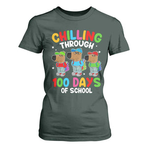 Funny Chilling Through 100 Days Of school T Shirt For Women TS09 Dark Forest Green Print Your Wear