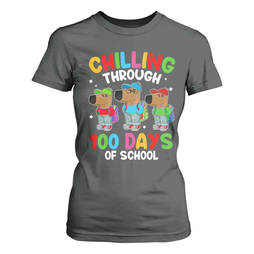 Funny Chilling Through 100 Days Of school T Shirt For Women TS09 Dark Heather Print Your Wear