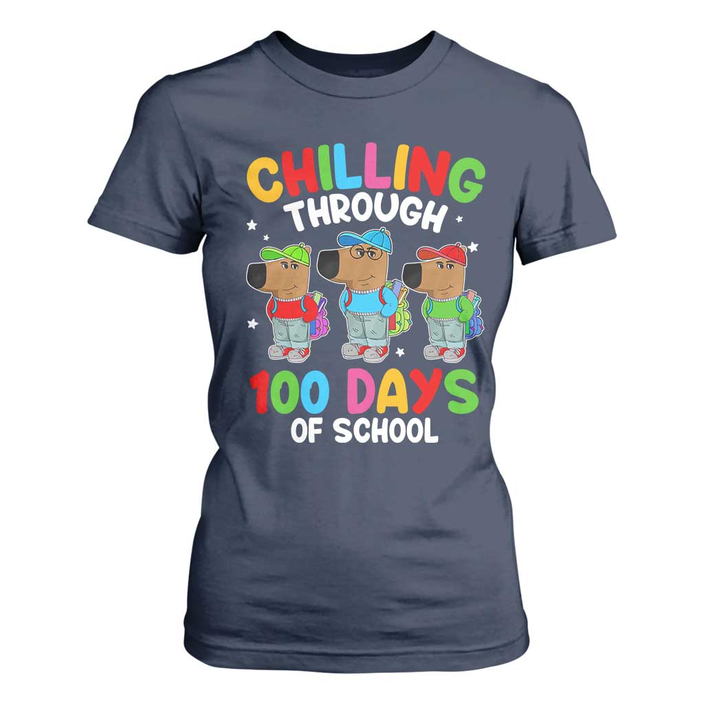 Funny Chilling Through 100 Days Of school T Shirt For Women TS09 Navy Print Your Wear