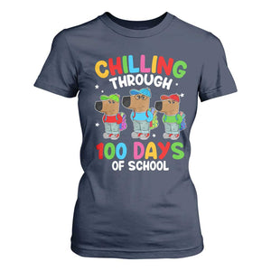 Funny Chilling Through 100 Days Of school T Shirt For Women TS09 Navy Print Your Wear