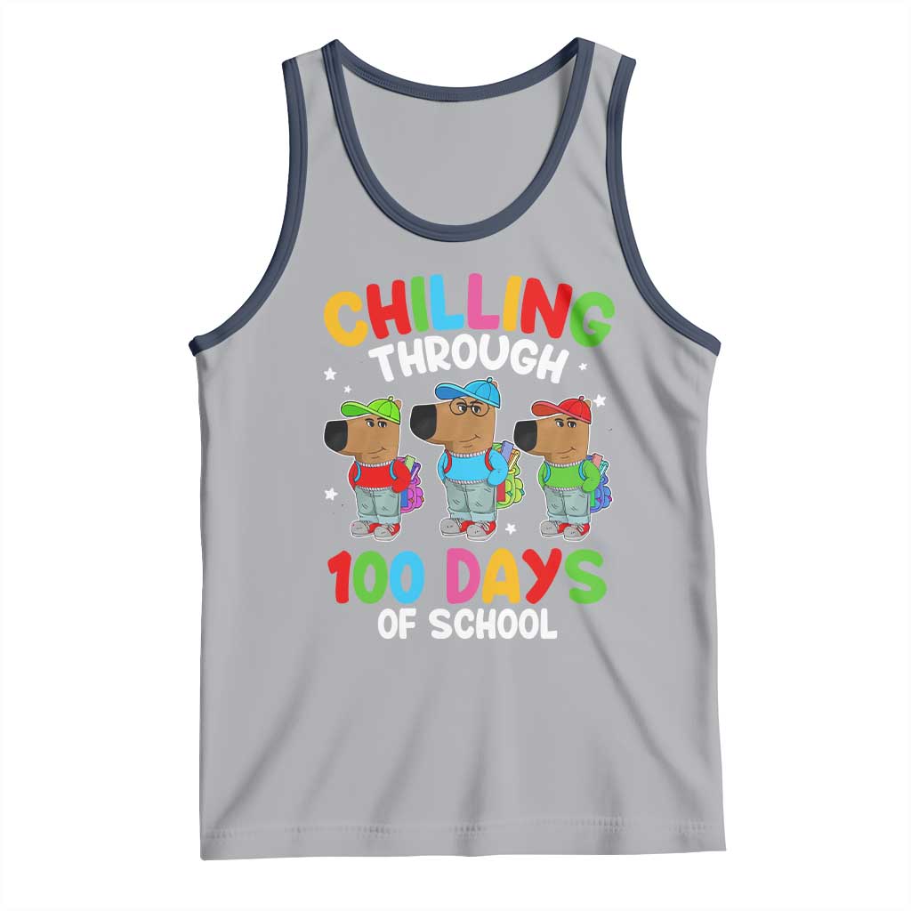 Funny Chilling Through 100 Days Of school Tank Top TS09 Athletic Heather Navy Print Your Wear