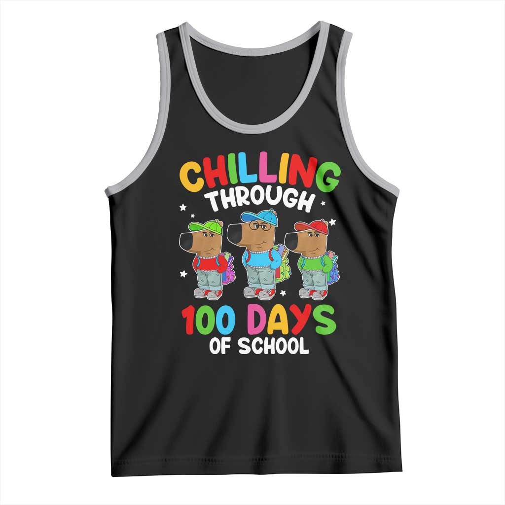 Funny Chilling Through 100 Days Of school Tank Top TS09 Black Athletic Heather Print Your Wear